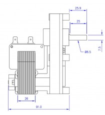 Motoréducteur MELLOR 2 RPM - série T3, alimentation 220VCA - diamètre 8,5 mm