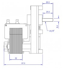 Motoréducteur MELLOR 2 RPM, série T3 alimentation 220VCA - diamètre 9,5 mm