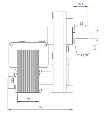 Motoréducteur MELLOR 4 RPM, série T3 alimentation 220VCA - diamètre 9,5 mm