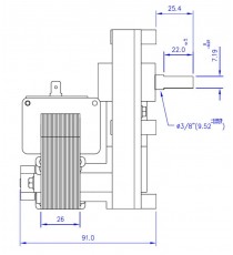 Motoréducteur MELLOR 1,26 RPM, série T3 alimentation 220VCA - diamètre 9,5 mm