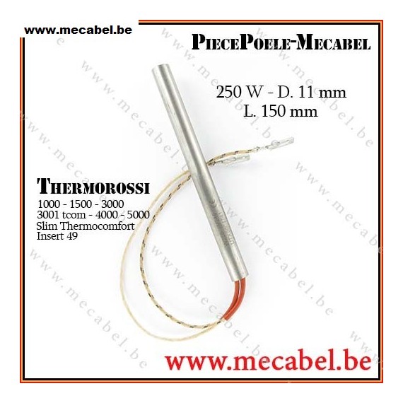 R&eacute;sistance bougie allumage po&ecirc;le pellet granul&eacute;s 250 W 230 V D. 11x150 mm - THERMOROSSI
